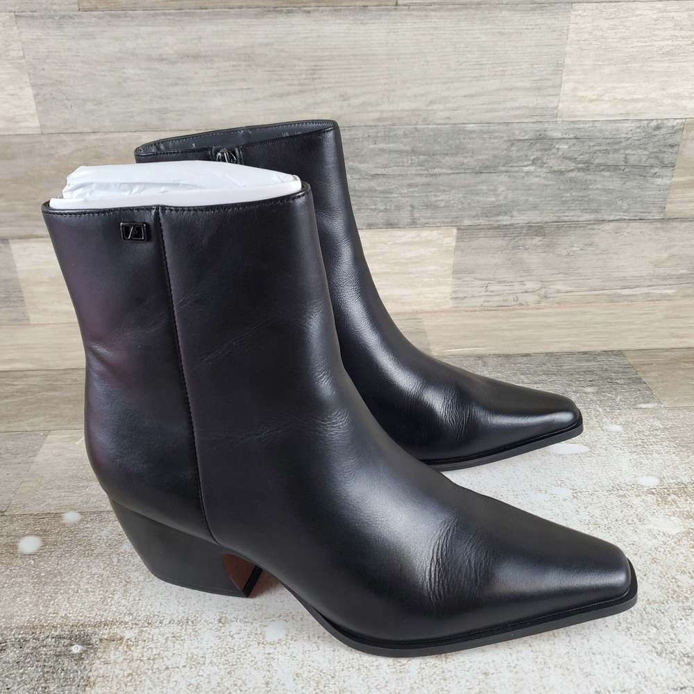 Franco Sarto Vivian Womens Ankle Boots Sz 7.5 Black Leather Side Zip Pointed Toe